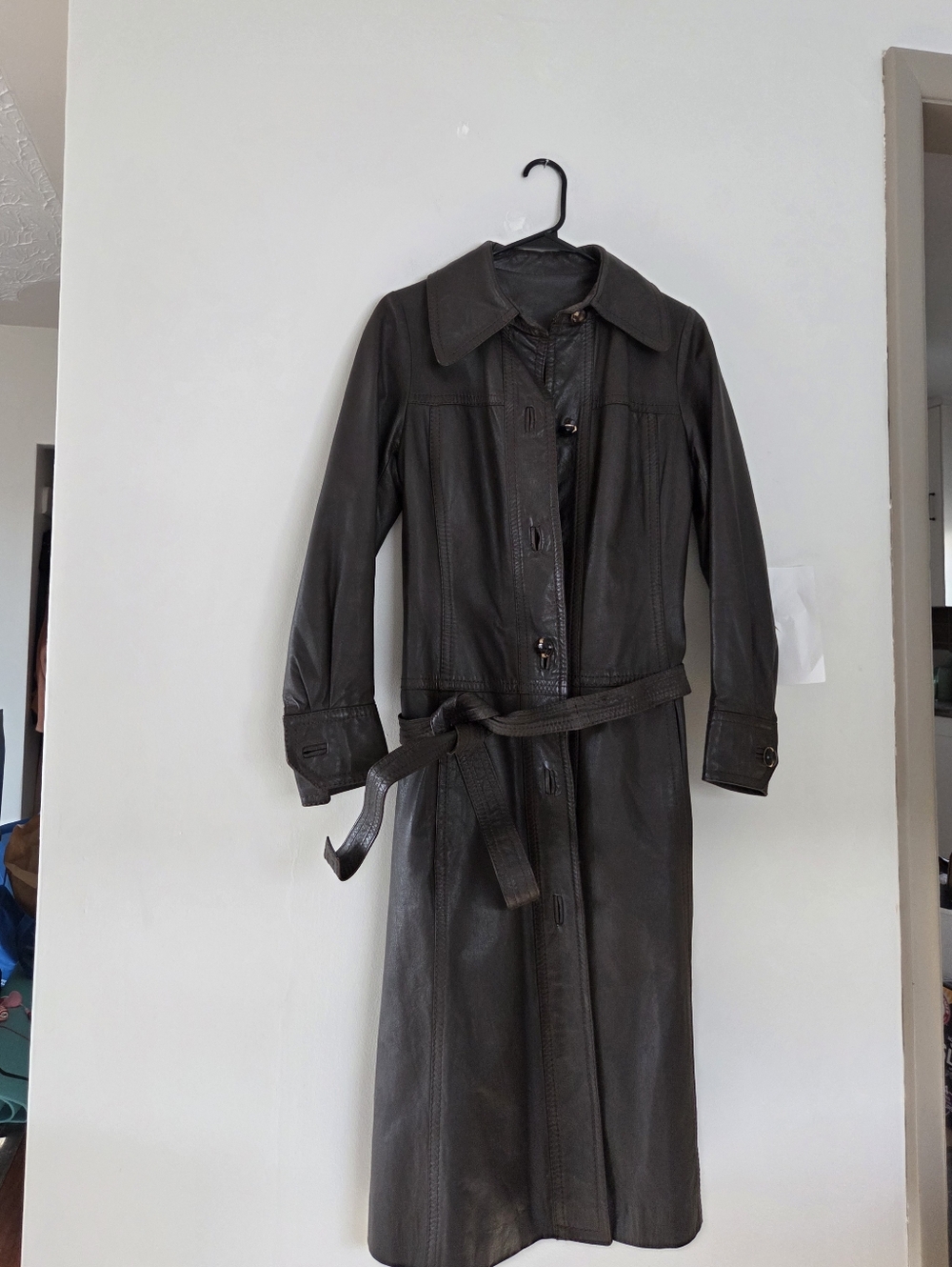 Vintage Brown Leather Midi Coat See Measurements - Picture 6 of 14